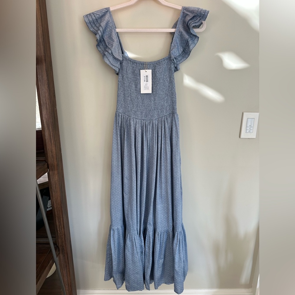 NEW Mille Olympia Dress. Chambray polka dot. M. NWT. - Picture 7 of 10
